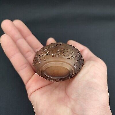antique chinese snuff bottle peking glass clean vintage Carved dragon statue art