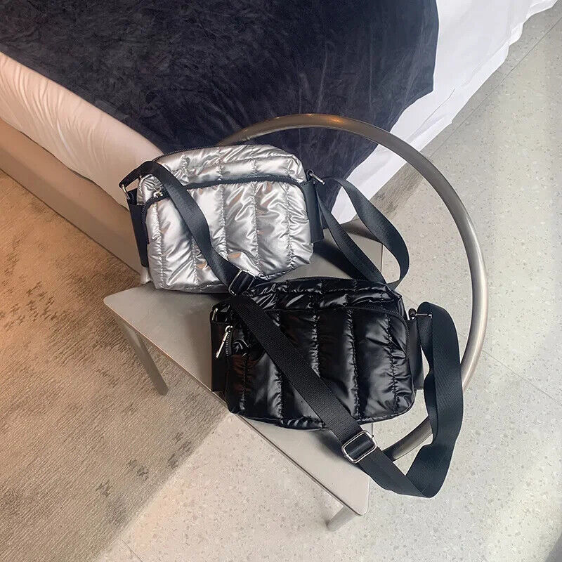 Shoulder Bag Women 2023 Winter Crossbody Down Bag Handbag Wide Shoulder