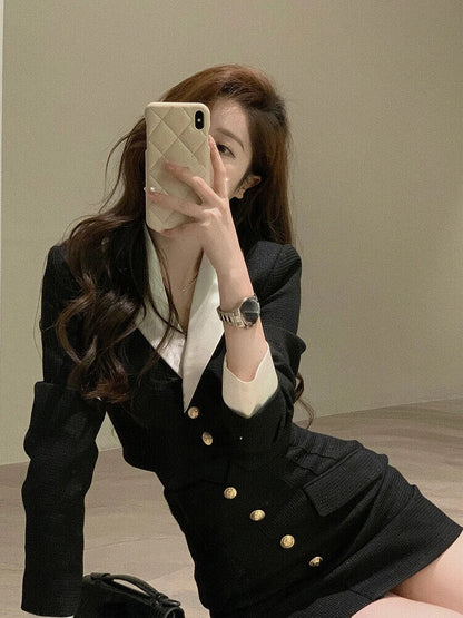 Skirt Set Women 2 Piece Dress Set Crop Tops Jacket Tops + Short Skirts Suit
