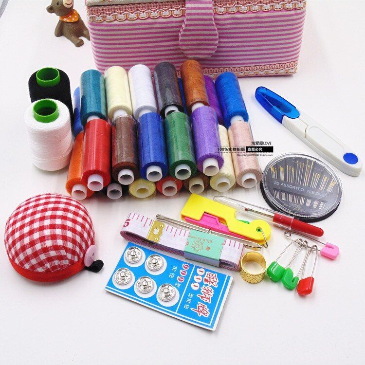 Sewing Tool Kits Multifunction Needles Tape Scissor Threads Home Storage Box Set