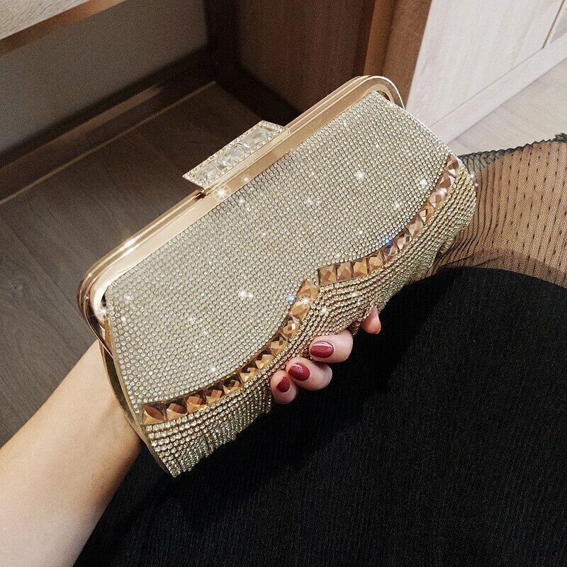 Women's Wedding Clutch Bag Tassel Handbag Banquet Evening Bag Chain Shoulder Bag