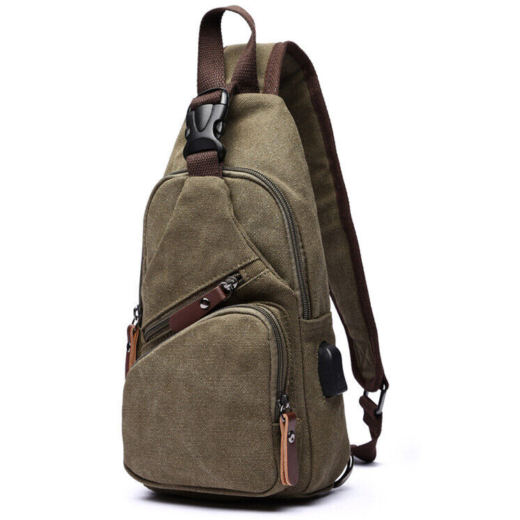 Men's Sling Backpack Canvas Crossbody Chest Bag Casual Daypack Outdoor Sport Bag