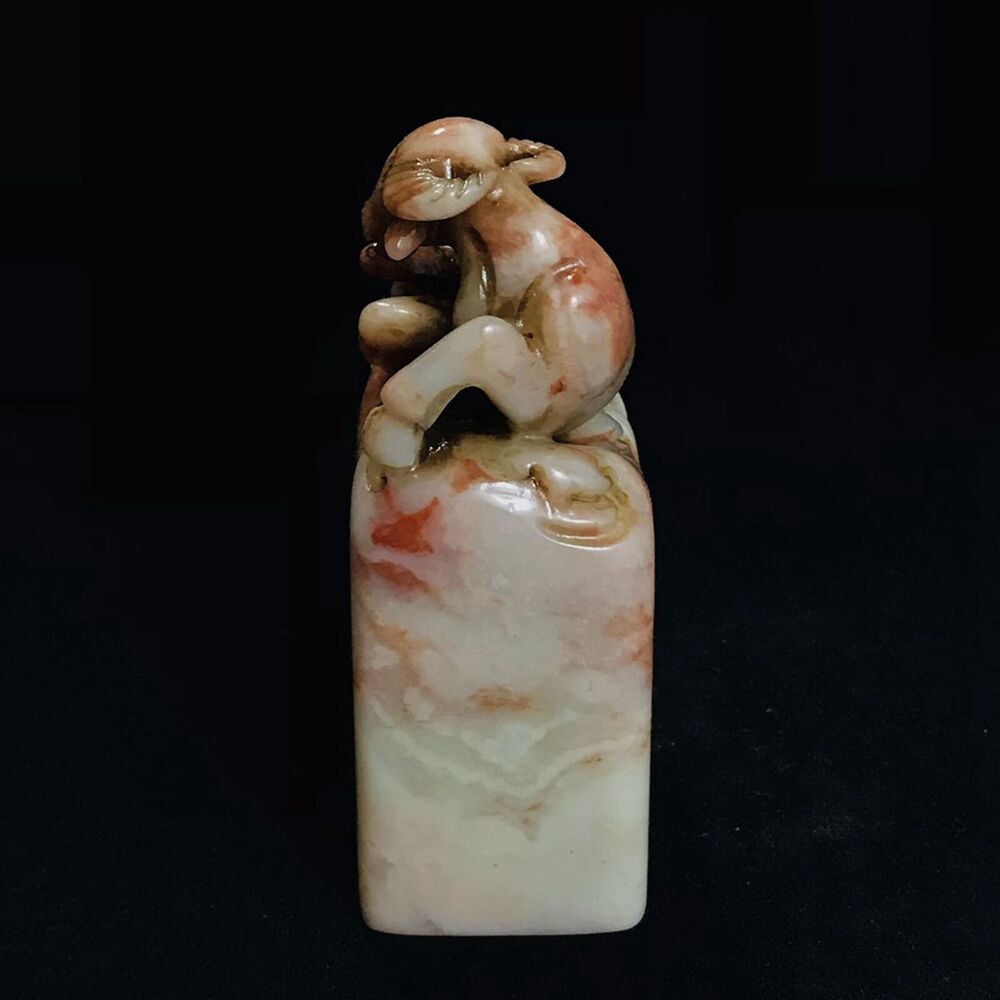 Chinese Natural Shoushan Stone Carved Statue Animal Seal Figurine Collection Art