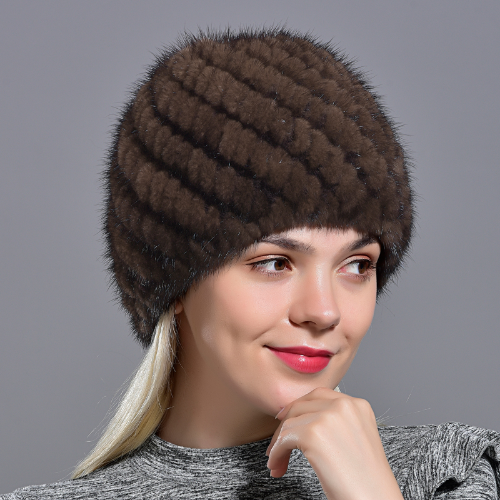 Women Mink Fur Hats Natural Real Fur Knitted Cap Fluffy Fur Beanie Black Fur Cap