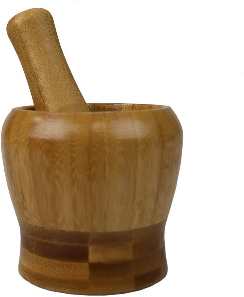 Wooden Mortar and Pestle Set Bamboo Natural Grinding Crushing Tool Herbs Spices