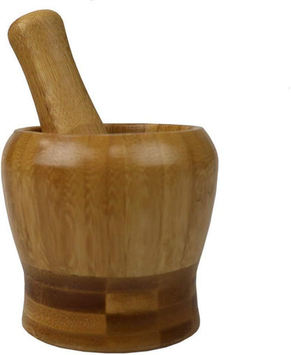 Wooden Mortar and Pestle Set Bamboo Natural Grinding Crushing Tool Herbs Spices