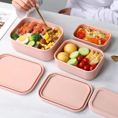 Food Storage Container Silicone Reusable Airtight Lidded Lunch Bento Snack Boxes