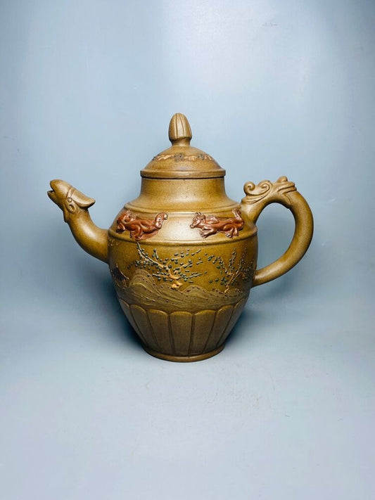 Chinese Yixing Zisha Clay Handmade Exquisite Teapot （龙凤 底款：陈鸣远）