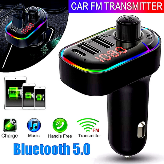 Cargador Rapido de Carro Coche Autos Vehiculo con Transmisor Bluetooth FM Dual