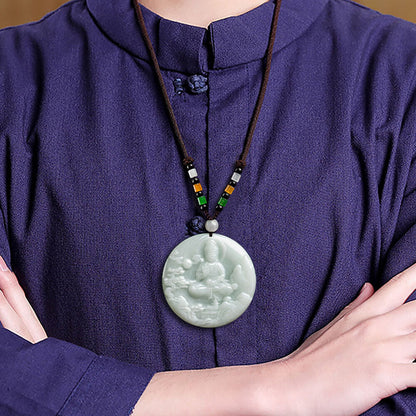 New Natural 100% Jade Grade A Jadeite Lucky Mountain Guanyin Buddha Pendant