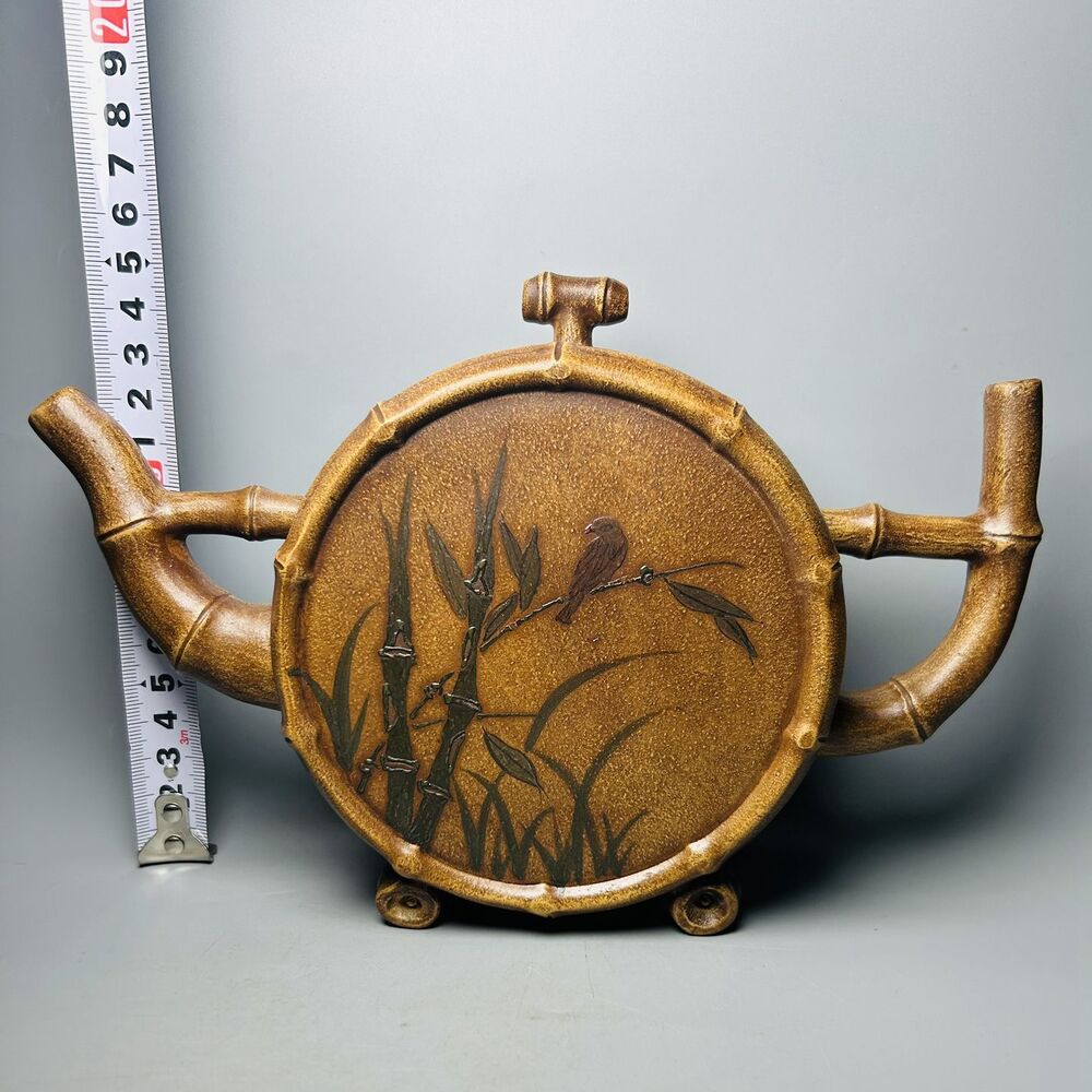 Vintage Chinese Yixing Purple Clay Teapot Zisha Ceramic Bamboo Teaware Collector