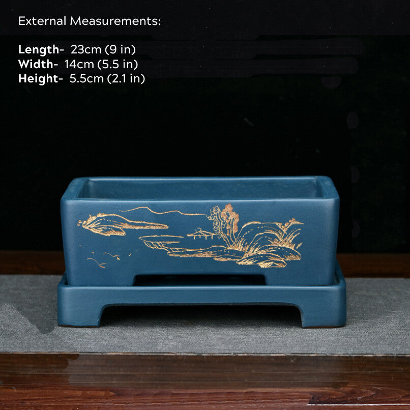 Large Rectangular Bonsai Pot W Tray High-grade Classic Chinese Purple Sand Pots