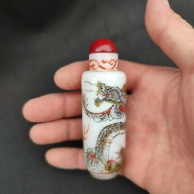 chinese dragon statue Loong painted figurines beauty glazed glass snuff bottle
