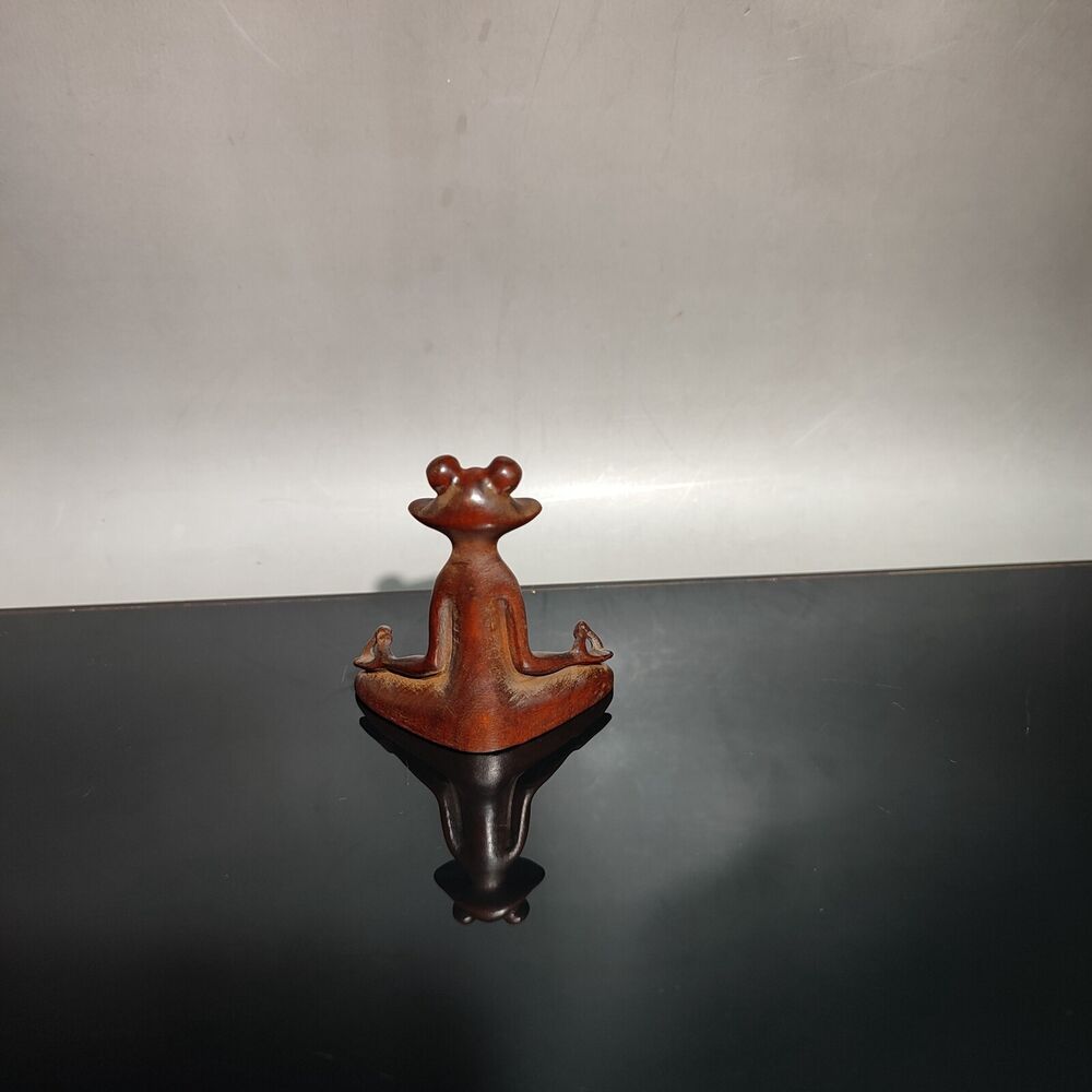 vintage antique wood carving Boxwood wooden sculpture frog statue Incense burner