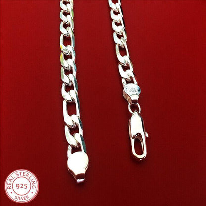 New Sterling Silver Thick Solid 925 Italy Men's Figaro Chain Necklace Bracelet