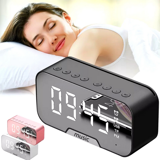 Reloj Despertador Con Espejo LED Radio FM De Bluetooth Música Inalámbrico Alarma