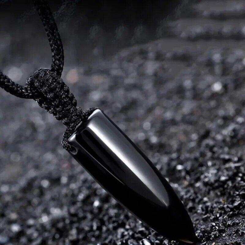 Men Necklaces Obsidian Bullet Pendants Rope Chain Pendant Fashion Punk Jewelries