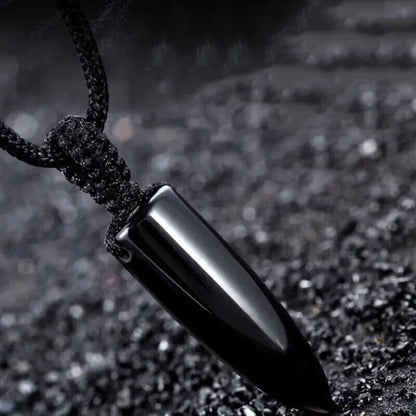 Men Necklaces Obsidian Bullet Pendants Rope Chain Pendant Fashion Punk Jewelries