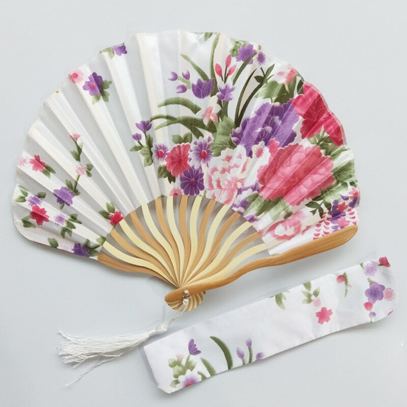 1-Piece Elegant Ladies Silk Flower Hand Folding Fan Japanese Style Wedding Party Props -