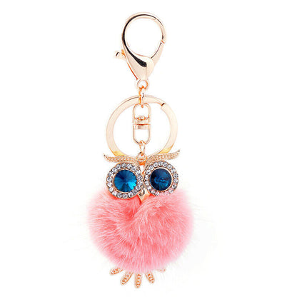 Furry Pom-pom Ball Owl Keyring Keychain Bag Hanging Pendant Car Interior Decor