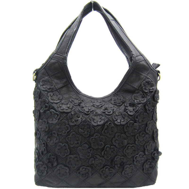 Designer Cow Leather Colorful Floral Patchwork Handbag Women's Tote Shoulder Bag