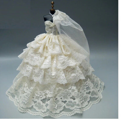 Doll Wedding Dress Western-Style Bride White Gown Veil Girls Kid Toys 29cm Cloth