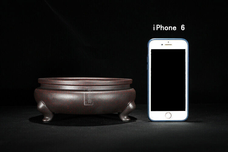 Round Chinese Yixing Zisha Shohin Literati Bunjin Bonsai Pot 6.5''x6.5''x2.75''