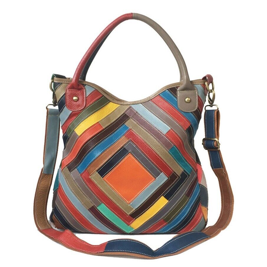 Top Genuine Leather Multi-color Tote Handbag, New Designer Women's Shoulder Bags