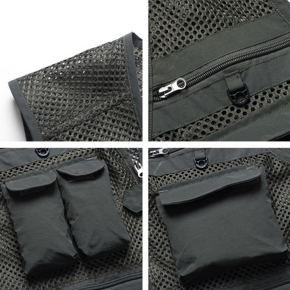 Summer Mesh Vest Men Casual Breathable Multi Pocket Waistcoat Baggy Vest With