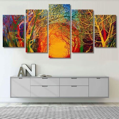 Radiohead Colorful Trees Nature 5 Pieces Canvas Print Wall Art Poster Home Decor