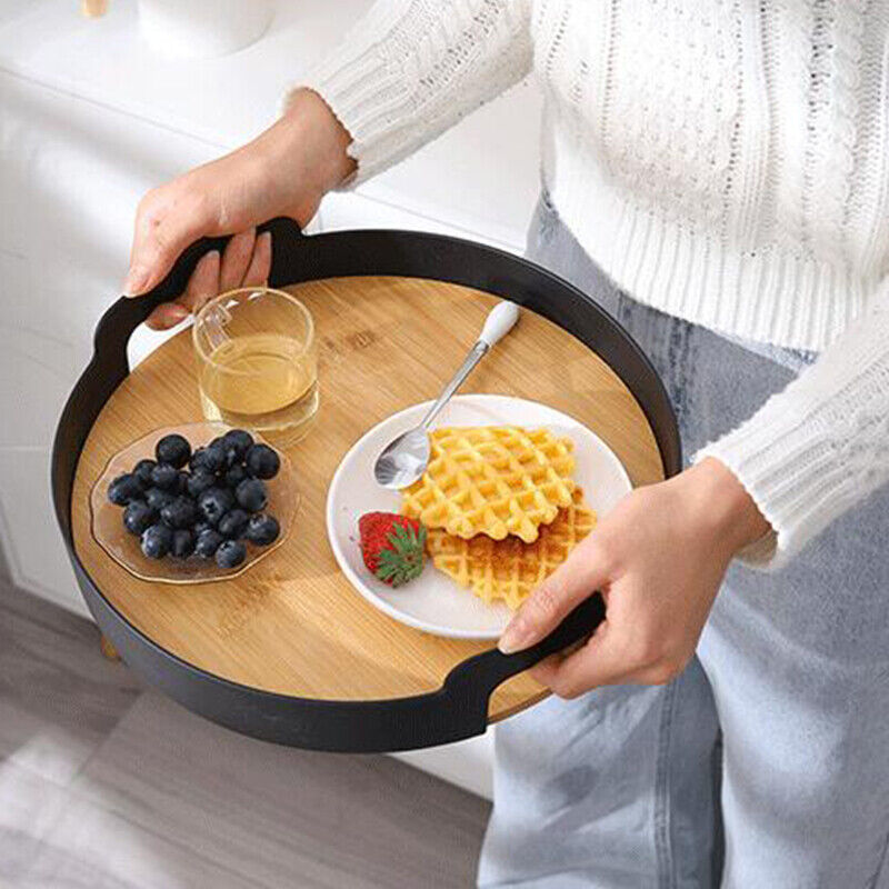 Nordic Style Bamboo Tea Tray Wooden Snack Plate Dessert Round Tray Fruit Storage