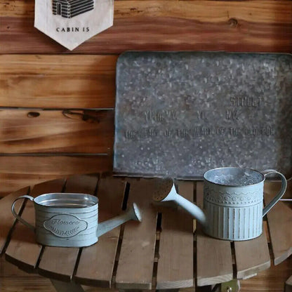 Flowers Vase Metal Vintage Jug Bucket Galvanize Handle Shabby Chic Farmhouse Can