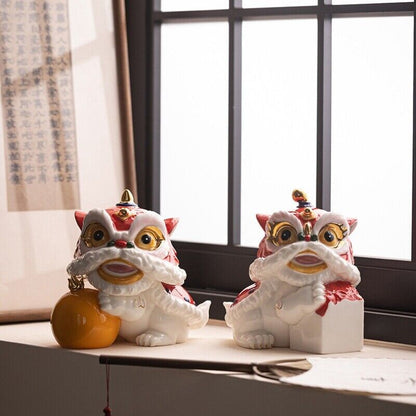 one piece porcelain lion tea pet Chinese ornament mascot house warming gift new