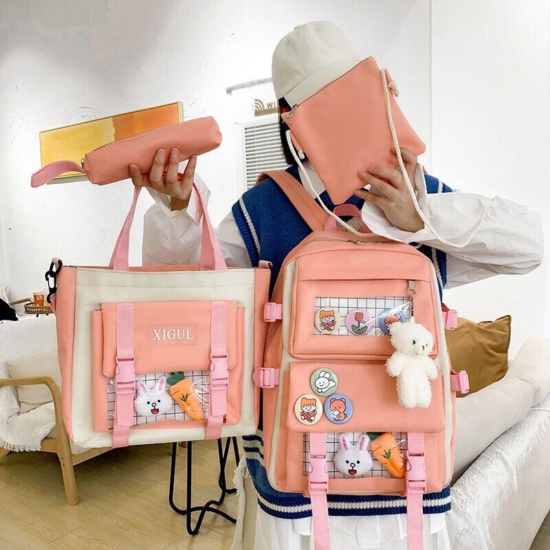 Women Backpack Student Girl School Bag Multi-piece set Backpack School Bags