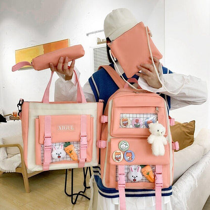 Women Backpack Student Girl School Bag Multi-piece set Backpack School Bags