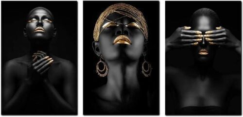 African Black Women Portrait 3 Pieces Canvas Print Wall Art Home Decor Cuadros