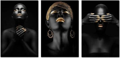 African Black Women Portrait 3 Pieces Canvas Print Wall Art Home Decor Cuadros