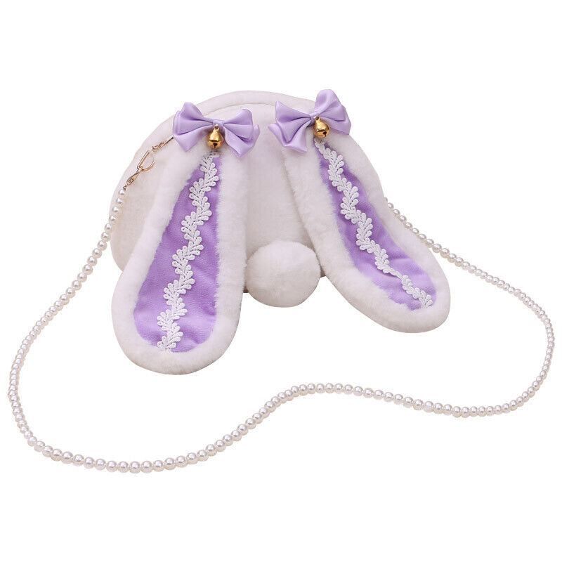 Lolita Kawaii Crossbody Bag Furry Cute Rabbit Bunny Ear Pearl Shoulder Hand Bag