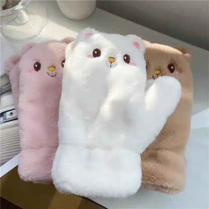 Women Winter Gloves Coral Fleece Half-Finger Style Plush Warm Soft Thick Mittens