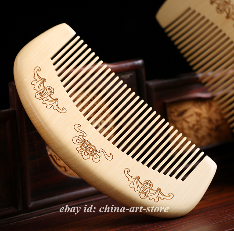 Chinese Box-wood HandCarved Wealth Anti-Static Hair Massage Wooden Comb