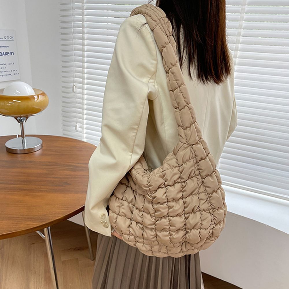 Vegan Crossbody Bags Quilted Pleated Shoulder Tote Bag Versatile Large Handbag