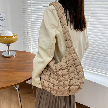 Vegan Crossbody Bags Quilted Pleated Shoulder Tote Bag Versatile Large Handbag