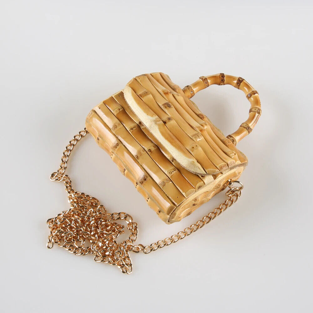 Rattan Straw Bamboo Root Mini Cross Body Messenger Shoulder Bag Handbag
