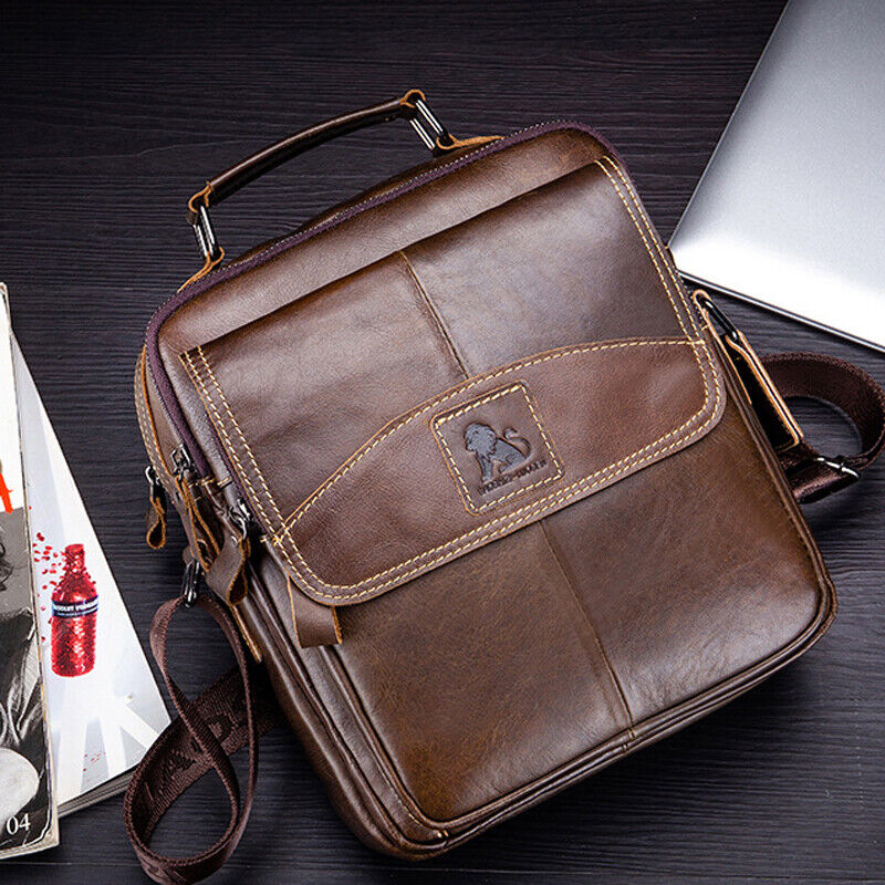100% Genuine Leather Men's Sling Shoulder Messenger Bags 11" Handbags Cross Body