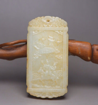 Chinese Beautiful Natural Hetian Jade Carving Figure Story Fine Pendant Jewelry