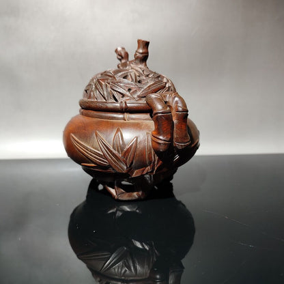 vintage Boxwood Tripod Censer buddha incense holder bamboo carved statue antique
