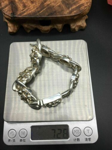Asian old miao silver hand cast cool statue bracelet jewel gift