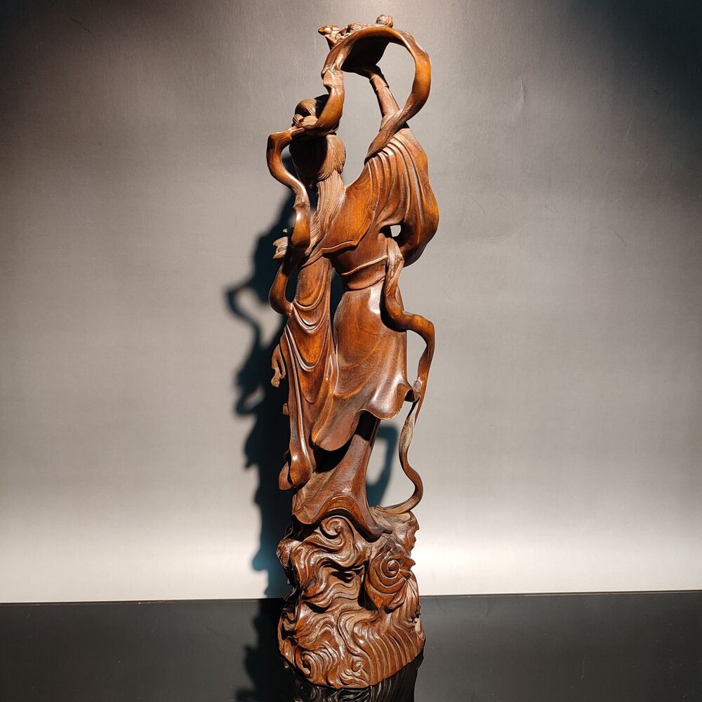 10"chinese carved wood statue pretty woman home decor carving figure wooden gift