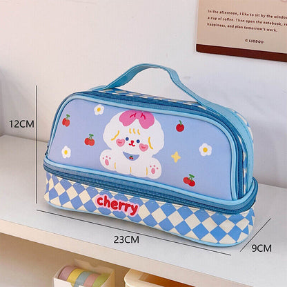 Large Capacity Pencil Case Pen Pouches Girls Cartoon Makeup Bag Storage Case