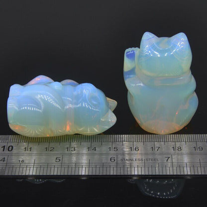 1pc Plutus Cat Statue Opalite Natural Stone Carved Healing Crystals Lucky